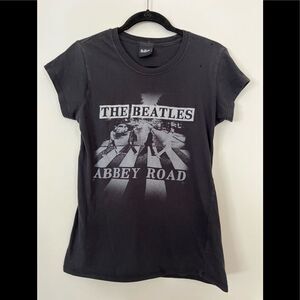 The Beatles black imprinted Abbey Road distressed T-shirt, size Large